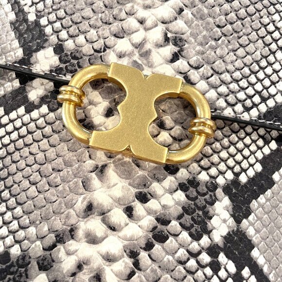 Tory Burch Gemini Link Chain Embossed Medium Shoulder Bag Natural Snakeskin - Picture 3 of 12